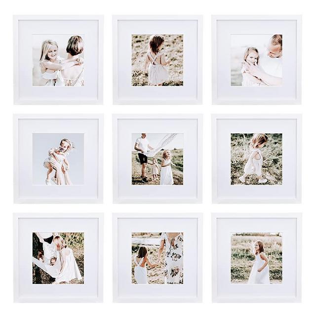 Sheffield Home 9 Piece Gallery Wall Frame Set,12x12 in, Matted to 8x8 Parent (White)