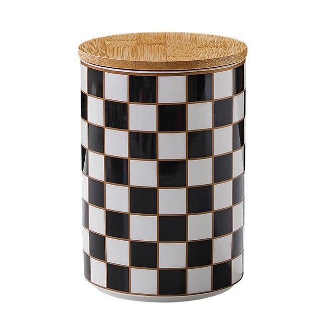 ASLASL Checkered Ceramic Canister, Airtight Coffee Container with Lid for Kitchen Storage,Checkered Kitchen Countertop Black&White Canisters, Ideal for Coffee, Sugar, Tea.
