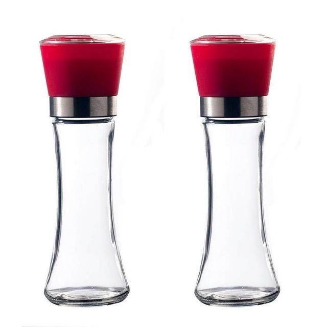 HIZLJJ Pepper Grinder Salt & Pepper Mill Set of 2 - Easy To Use and Adjustable Salt and Pepper Grinder Set, Thick Glass Body with Large Capacity (Color : Red)