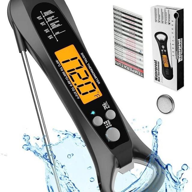 ROUUO Meat Thermometer Digital for Cooking-Backlight, Calibration, Ultra Fast, Waterproof Instant Read Thermometer Digital Food Thermometer, Cooking Thermometer for Meat, Outdoor Grill Thermometer