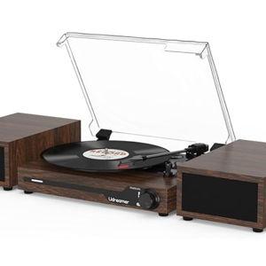 Vinyl Record Player with External Speakers BT 5.3 Wireless Turntable Portable with 3 Speed USB Vintage Wooden Coffee