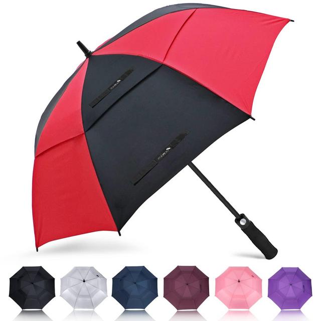 ZOMAKE Golf Umbrella 62 Inch, Large Windproof Umbrellas Automatic Open Oversize Rain Umbrella with Double Canopy for Men - Vented Stick Umbrellas(Black/Red)