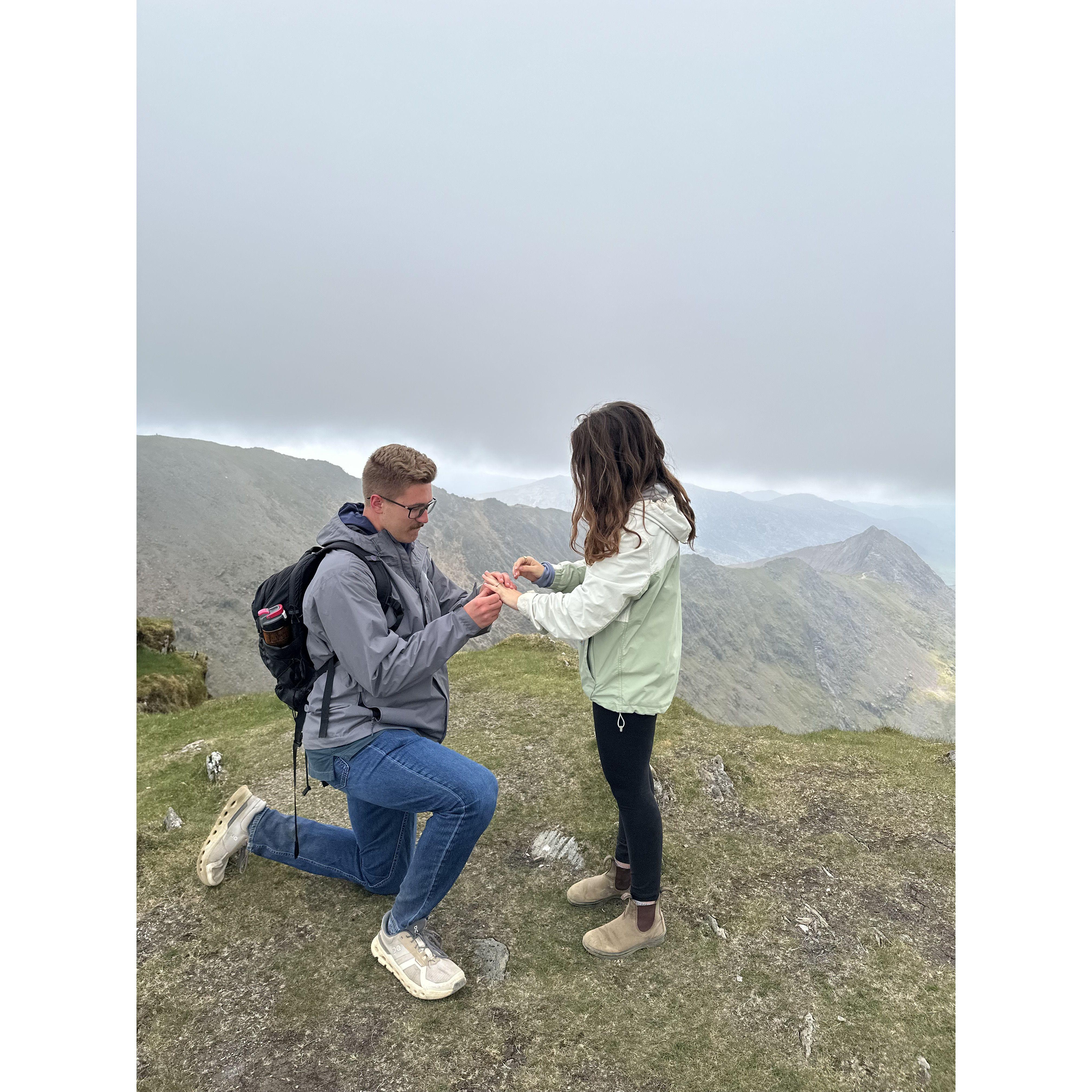Aidan proposing ontop of Mt. Snowdon in Wales