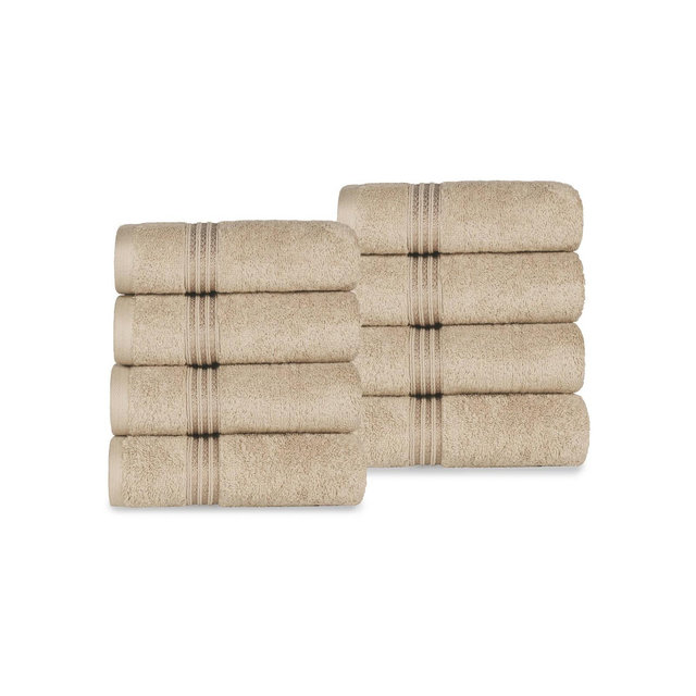 Premium Cotton Absorbent Luxury Weight Absorbent Hand Towel Set of 8, Taupe - Blue Nile Mills