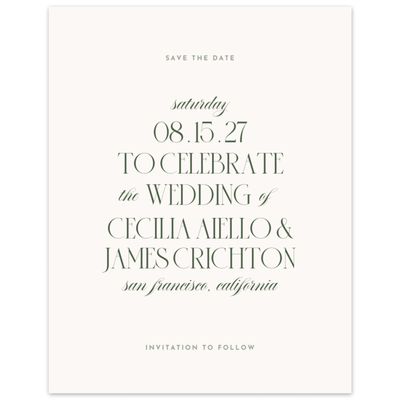 Dark Olive, Beige Wedding Digital Save the Date - Milan Portrait