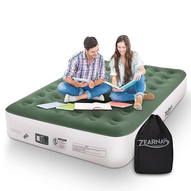 Zearna Queen Air Mattress with Built in Pump - 13 Inch Inflatable Mattress for Tent Camping, Home & Travel - Durable, Adjustable Blow Up Mattress - Easy to Inflate/Quick Set Up Queen Size