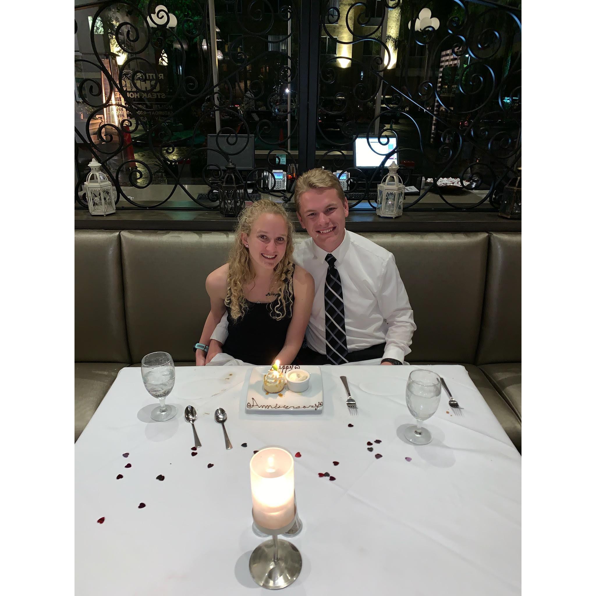 Our first anniversary, Stevie's first time at Ruth's Chris