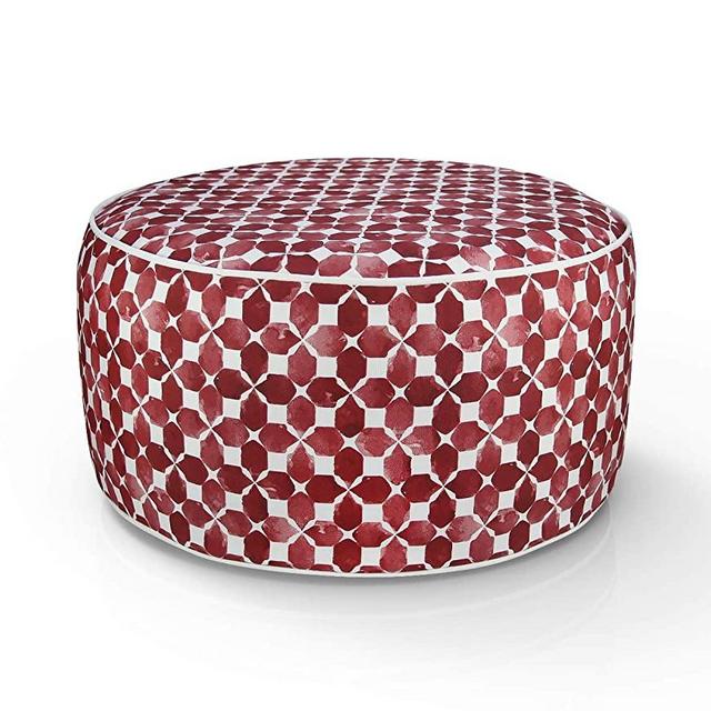 FBTS Prime Inflatable Footstool Ottoman Red Geometry Round 21x9 Inch Patio Foot Stools and Ottomans Portable Footrest