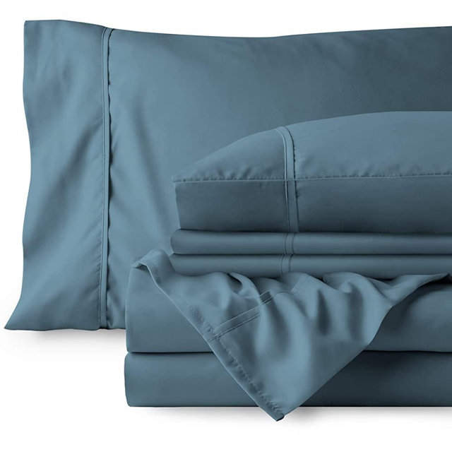 Bare Home 6 Piece 1800 Deep Pocket Bed Sheet Set - Ultra-Soft Hypoallergenic - 4 Pillowcases (Queen, Coronet Blue)