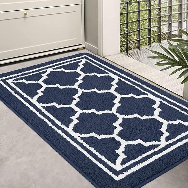 Buganda Indoor Door Mat (20x32,Navy Blue) Resist Dirt and Absorbent Entryway Rug, Anti-Slip, Low Profile Inside Floor Mat Door Rugs for Entrance