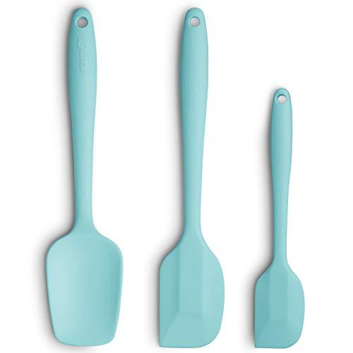 Silicone Spatula 3-piece Set, Ergonomic Handle High Heat-Resistant Spatulas, Non-stick Rubber Spatulas with Stainless Steel Core, Aqua Sky