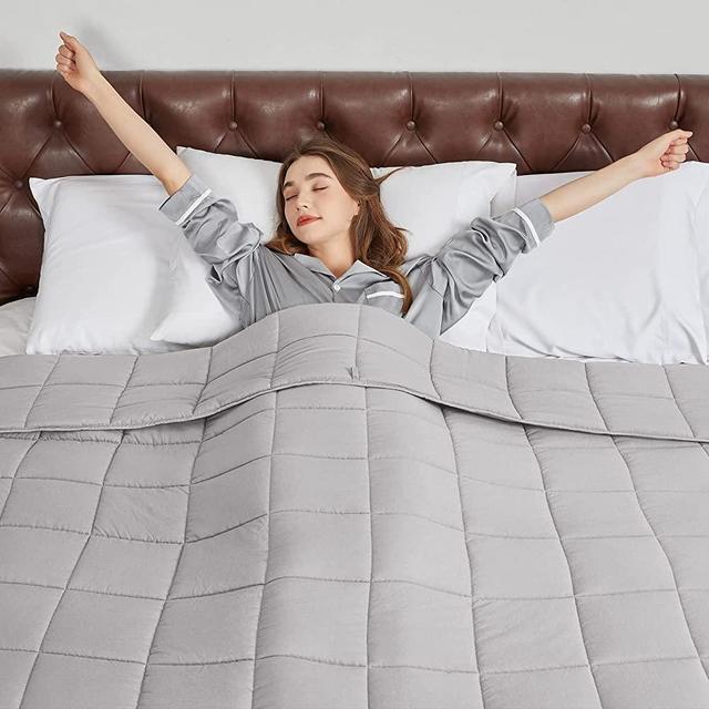 CYMULA Weighted Blanket for Adults 15lbs 60"x 80" Queen Size Light Grey Weighted Blankets for 140-180 lb
