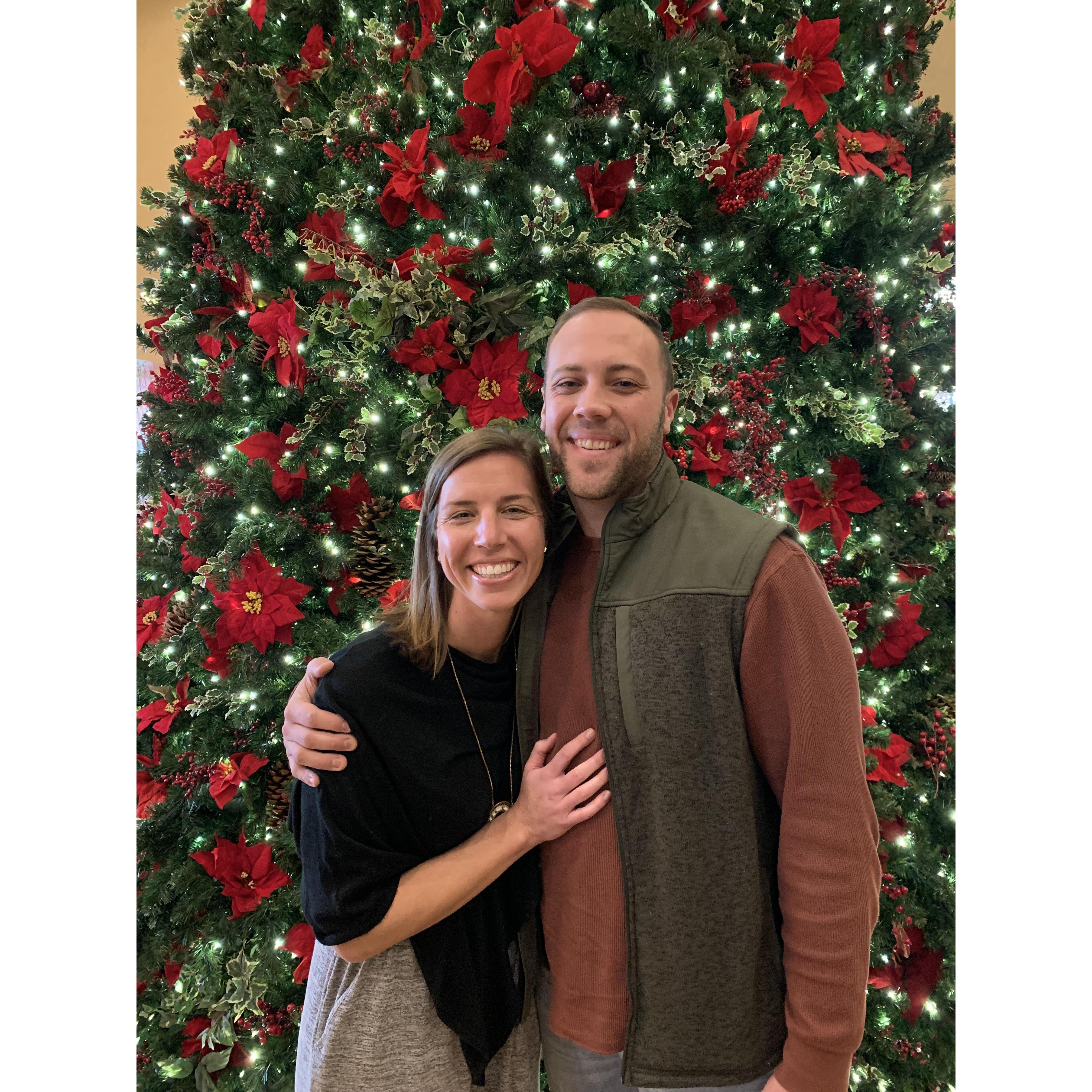 Dec. 19th: The last photo taken before we were engaged! If you read our story, this was the Christmas-themed date. We'd just finished playing Bananagrams & he had 4 lettered tiles in his pocket!