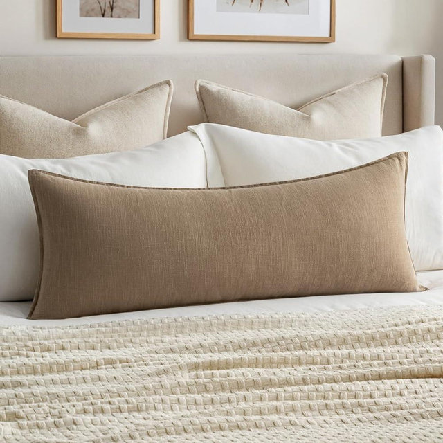 MIULEE Decorative Long Body Lumbar Throw Pillow Cover 14x36 Inch Khaki​Boho Farmhouse Neutral Couch Throw Pillow for Bed Pack of 1 Accent Outdoor Modern Sofa Cushion Livingroom Home Decor