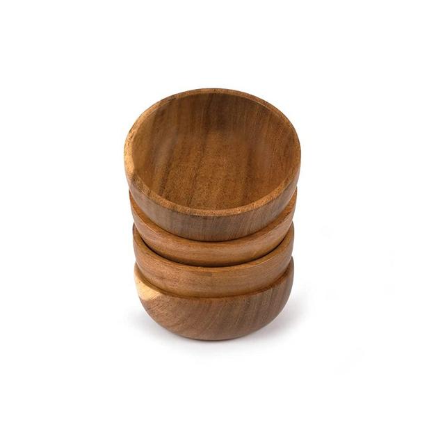 Samhita Acacia Wooden Small Bowl For Nuts, Candy, Appetizer, Snacks, Olive and Salsa | Dining Décor Absolute Beautiful with Your Kitchen ( Set of 4) ( 4" x 4" X 1.5")