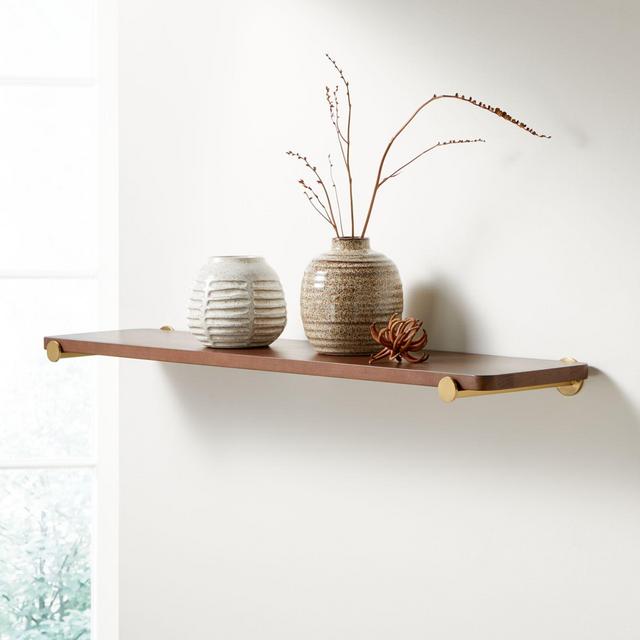 Riggs 36" Walnut Shelf with Brass Dot Brackets