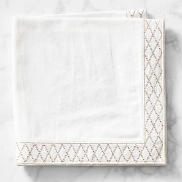 Trellis Embroidered Napkins, Set of 4, Trellis Flax
