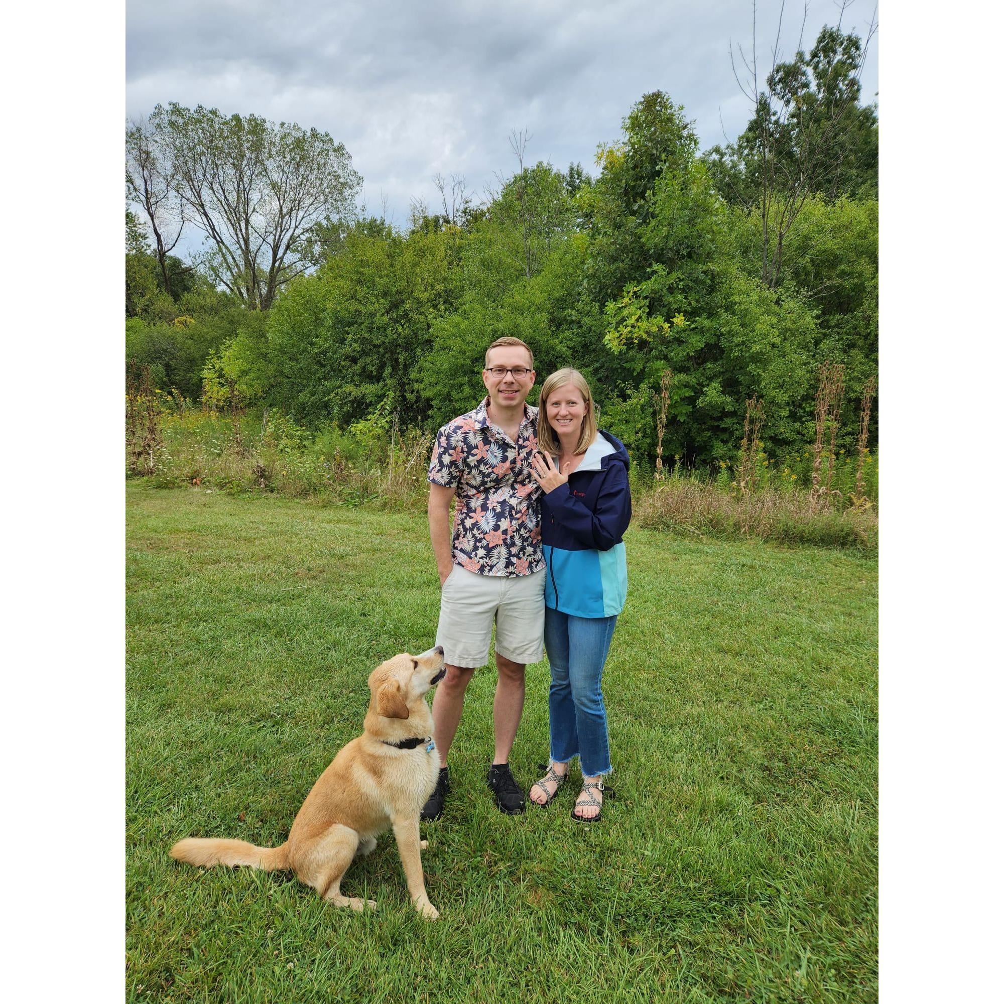 The engagement! Nick proposed at the dog park!