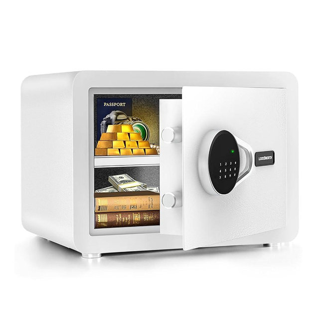 Locksworth Safe Box with Inner Light Small Digital Electronic Security Safes Money Box for Home Office Hotel Business,0.9cuft White