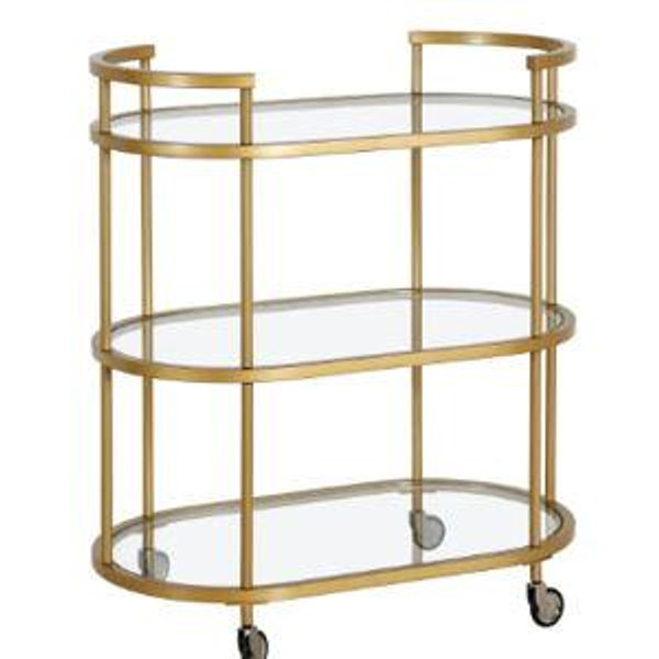 Henn&Hart 30" Wide Oval Bar Cart in Brass, Bar Carts for the Home