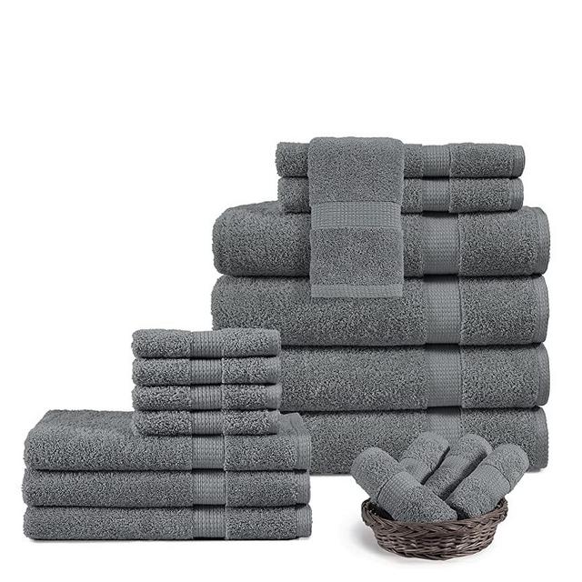 Cotton Bath Towels for Bathroom Set-18 PC Bathroom Towels Set-4 Bathroom Towel set, 6 Hand Towels for bathroom, 8 Wash Cloths for your body, Soft Turkish Towel sets for Bathroom - Grey Bath Towels Set