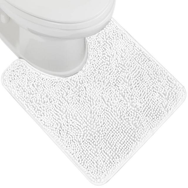 Gorilla Grip Plush Absorbent Shaggy Chenille Bath Rug Mat for Toilet Base with Rubber Backing, Machine Washable, Microfiber Bathroom Contour Mats for Toilets, Bath Room Decor, Oval, 22.5x19.5, White