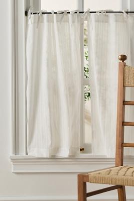 Cotton Dobby Striped Sheer Tie-Top Café Curtains, Set of 2