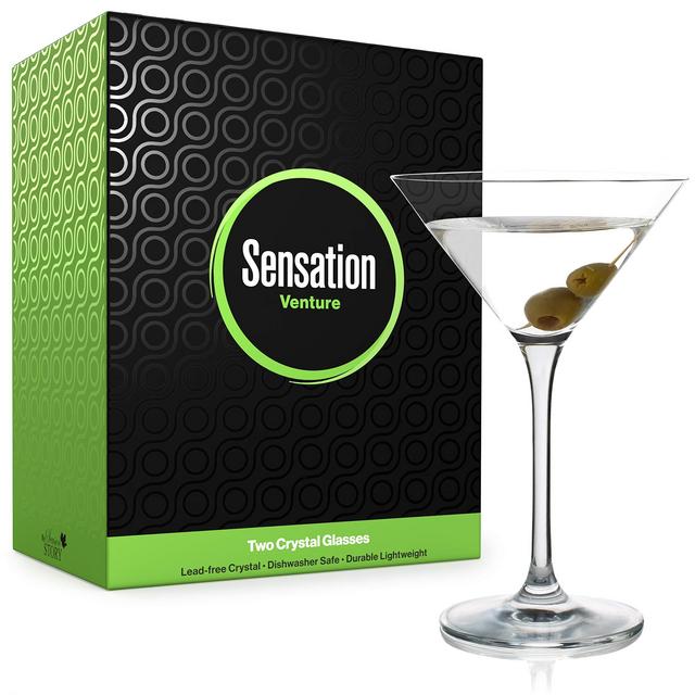 Season STORY Large Tall Martini Glasses (Set of 2, 9oz) Modern Unique Crystal glass with stem, stemmed glassware set for drinking margarita and mixing colored cocktails, margherita