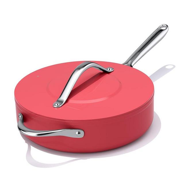 CookinCraze Nonstick Ceramic Sauté Pan with Lid (4.5 qt, 11"), Deep Frying Pan for All Cooktops - Non Toxic, PTFE/PFAS Free, Dishwasher & Oven Safe up to 500°F - with Stay Cool Handle - Fusion Red