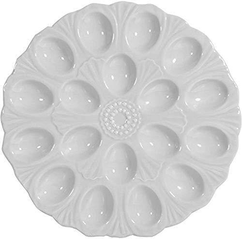 White Ceramic 18 Section Deviled Egg Plate, 11" Dia