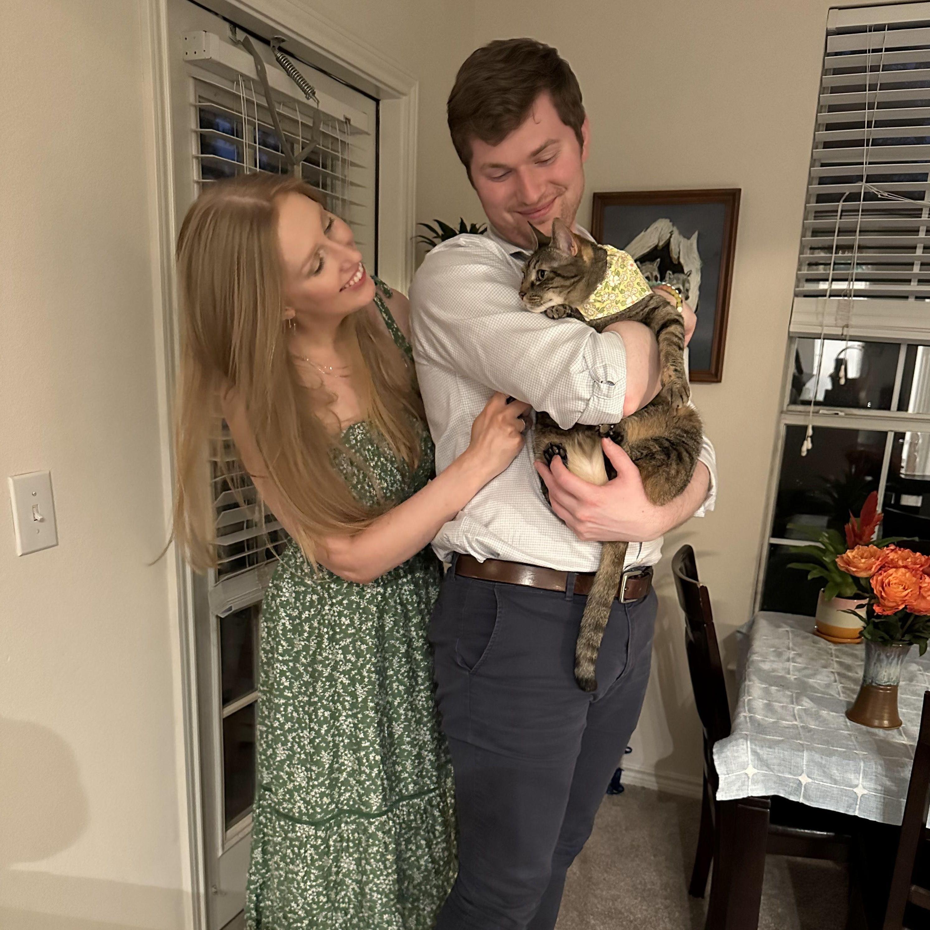 Our anniversary photo in our Durham apartment in 2023