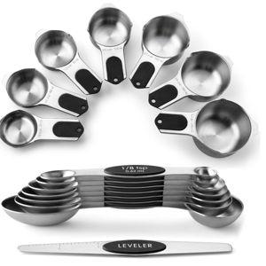 Spring Chef Magnetic Measuring Cups & Spoons. Set of 15 with Leveler, Black