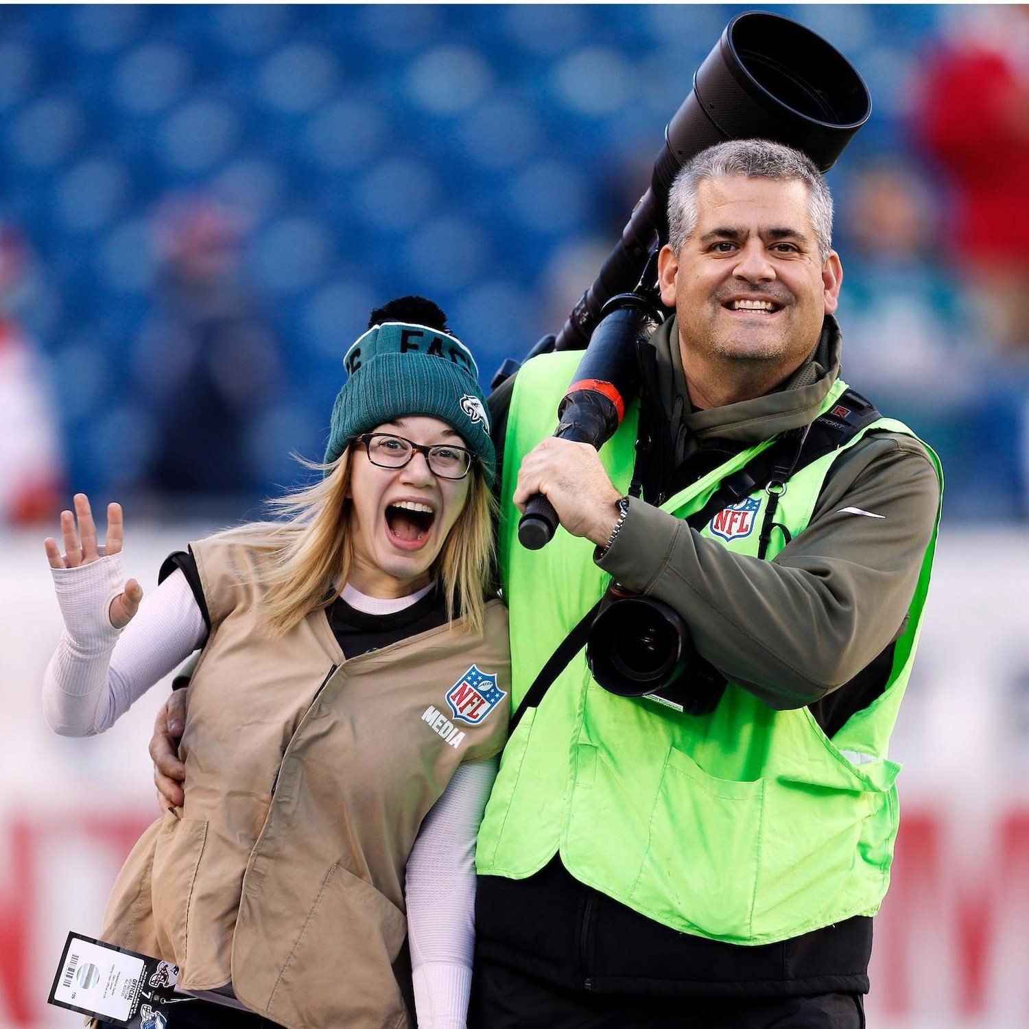 Dani is oh so excited to assist Drew at an Eagles game