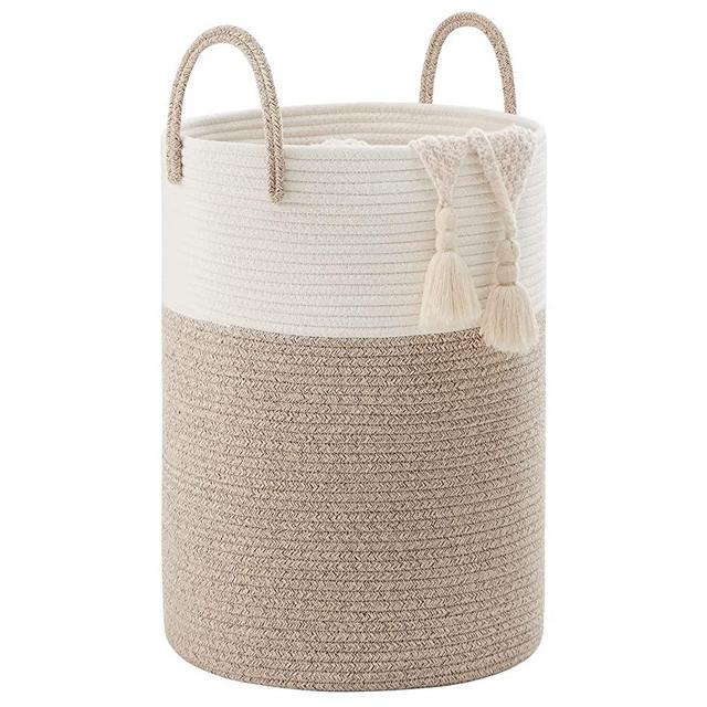 YOUDENOVA Woven Rope Laundry Hamper Basket, 58L Tall Luandry Basket, Baby Nursery Hamper for Blanket Storage, Clothes Hamper for Laundry in Bedroom-Large-Brown