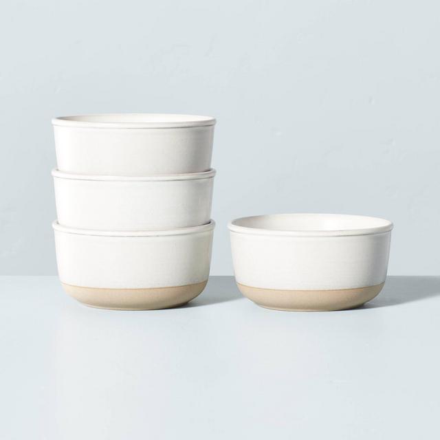 4pk Modern Rim Stoneware Mini Bowl Set Matte Sour Cream - Hearth & Hand™ with Magnolia