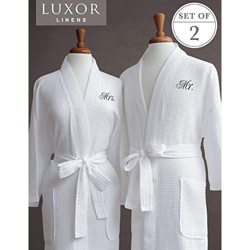 Luxor Linens Egyptian Cotton Mr. & Mrs. Waffle Robes - Perfect Engagement Gifts! - Mr. & Mrs.