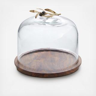 Olive Branch Glass Dome with Base