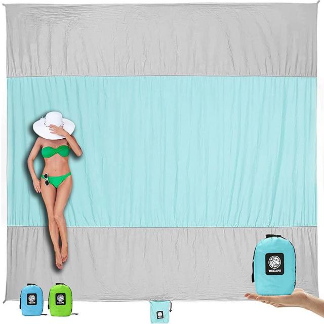 Wekapo Sand Free Beach Blanket, Extra Large Oversized 10'X 9' for 7 Adults Beach Mat, Big & Compact Sand Proof Mat Quick Drying, Lightweight & Durable with 6 Stakes & 4 Corner Pockets (Grey, 10'x9')