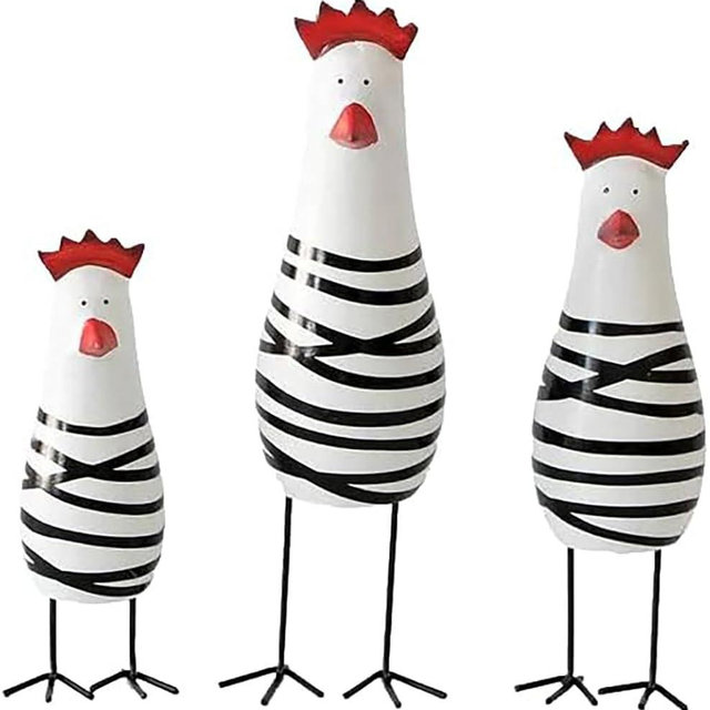 WQKING 3PCS Wood Chicken Rooster Decor Figurines Set Farmhouse Rustic Home Office Decor
