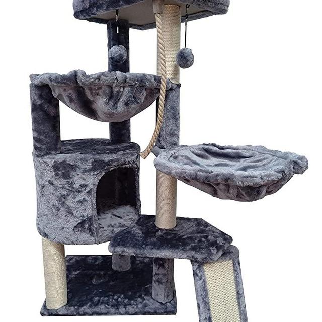 Xin Three Layer Cat Tree with Cat Condo and Two Hammocks,Grey