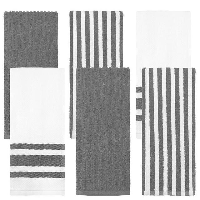Weavely Kitchen Dish Towels - Set of 6 Cotton Terry Kitchen Towels - 100% Pure Cotton Fabric - Extra Absorbent and Super Soft Dish Towels for Kitchen - Multi-Purpose Cleaning Towels - Grey