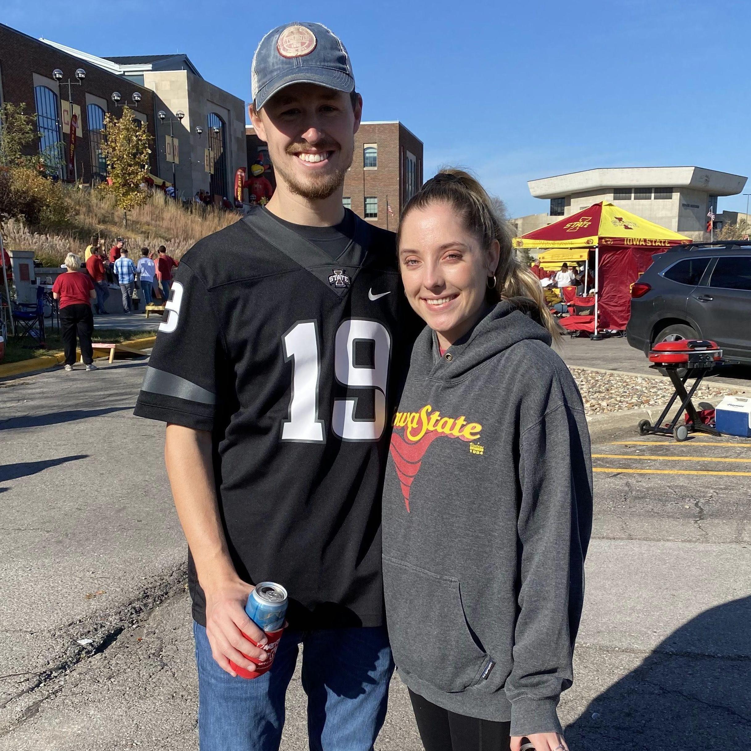 Our first Iowa State game together and first picture - Chase had to give me his IA state sweatshirt because I didn't have any IA state gear!