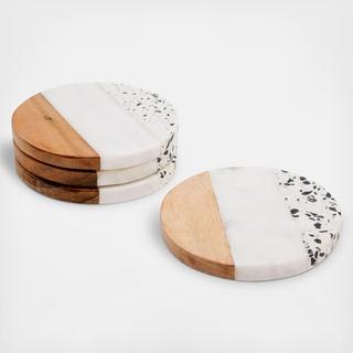 Round Marble & Wood Coaster, Set of 4