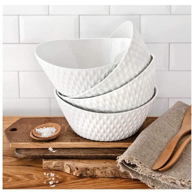 Over & Back 4-Piece 'What a Dish' Porcelain Bowl Set, White Texture