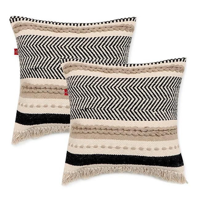 · REDEARTH · Textured Throw Pillow Cases-Woven Tufted Decorative Farmhouse Cushion Covers Set for Couch, Sofa, Bed, Chair, Dining, Patio, Outdoor; 100% Cotton (18x18; Natural) Pack of 2