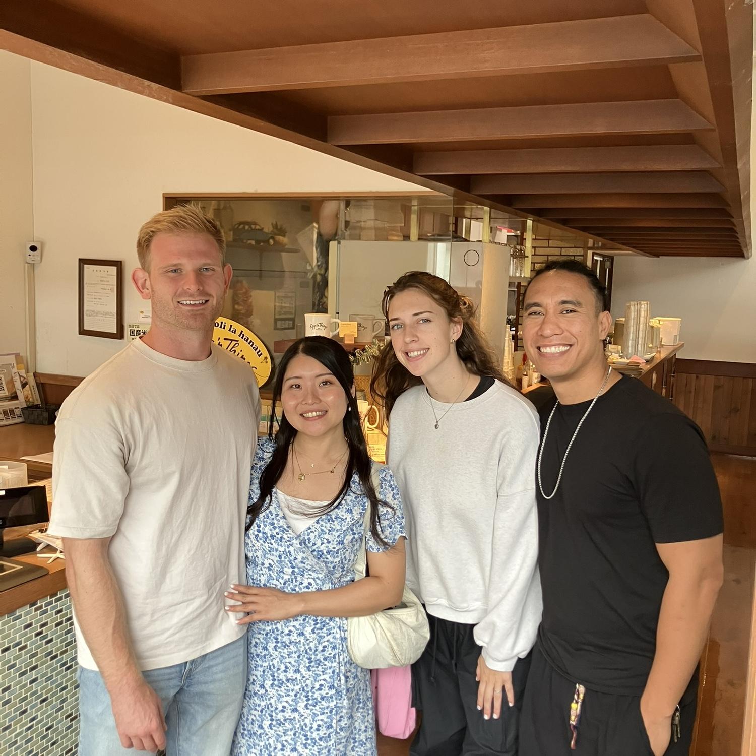 Mai met Frank's friends, Myles & Abigail