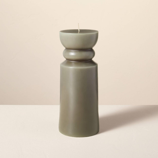 5"x12" Spindle Figural Sculpted Pillar Candle Green - Hearth & Hand™ with Magnolia