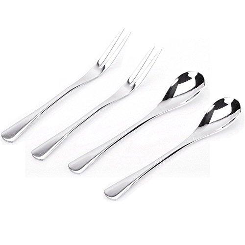 VANRA 5in 4-Piece Flatware Set Silver 18/10 Stainless Steel 2 Forks and 2 Spoons Set Salad Fork Teaspoon Cocktail Fork Coffee Spoon Serving Spoon Appetizer Fork