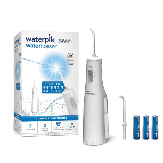 Waterpik Cordless Water Flosser, Battery Operated Portable for Travel Home, ADA Accepted Cordless Express, White WF-02