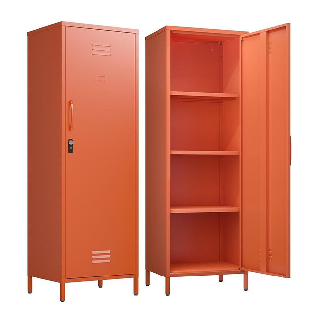 Epochsteele Metal Locker Storage Cabinets Lockable Single Storage Cabinet with Door and Removable Shelves Kids Locker for School Gym Pantry Kitchen (Orange)